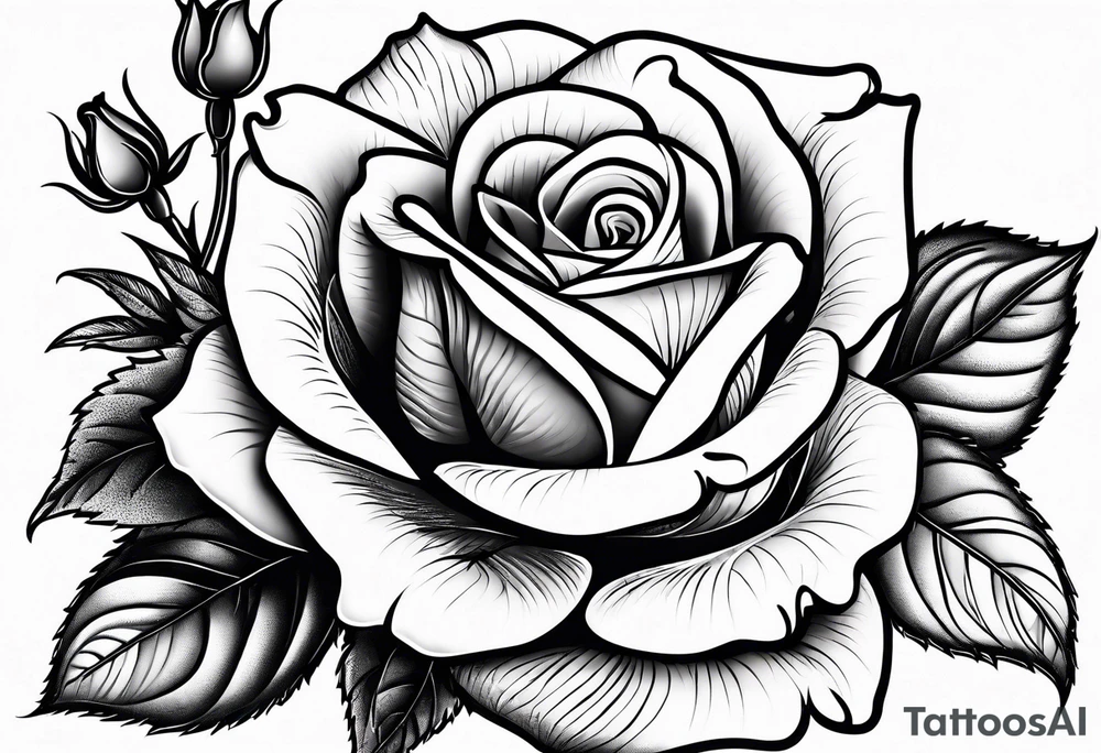 Bloomed rose attached with female body, kneeling tattoo idea