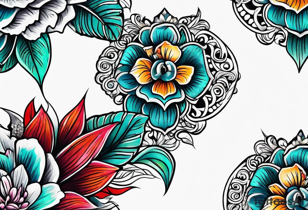 Fijian teeth and flower forearm tattoo idea