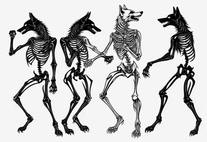 two wolf skeletons dancing tattoo idea