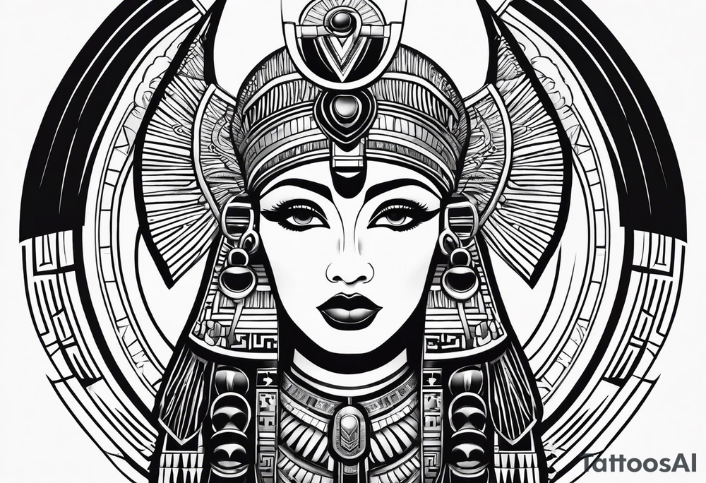 black and white Egyptian goddess Isis tattoo idea