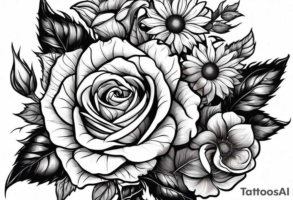 flower rose , sunflower, animal tattoo idea