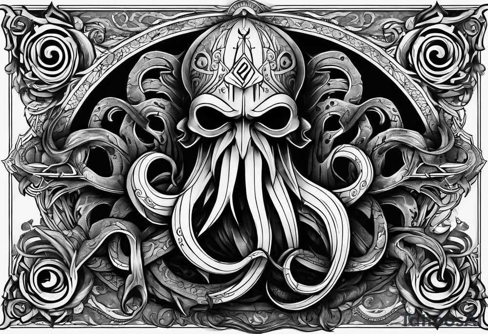 Kraken,  with rune on forehead tattoo idea