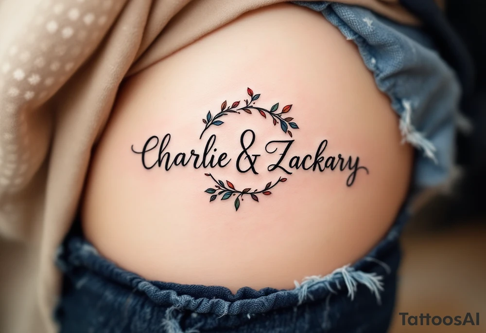 Create a delicate tattoo design that seamlessly integrates the initials of "Charlie" and "Zackary" in graceful, flowing cursive. Enclose the names within a softly stylized symbol that embodies strength and unity . The overall design should evoke warmth and protection while remaining refined and understated tattoo idea