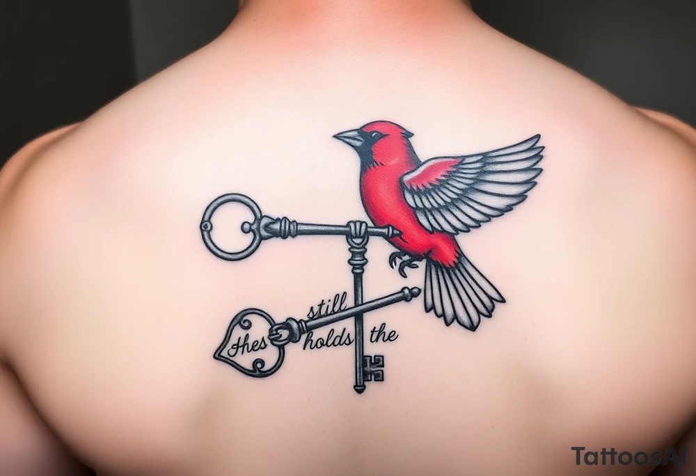 I had a matching tattoo with my fiancé that died. He had the key and I had the heart. I want something with a red bird holding the key with the words he still holds the key tattoo idea