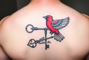 I had a matching tattoo with my fiancé that died. He had the key and I had the heart. I want something with a red bird holding the key with the words he still holds the key tattoo idea