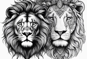 Half lion face half elephant face tattoo idea