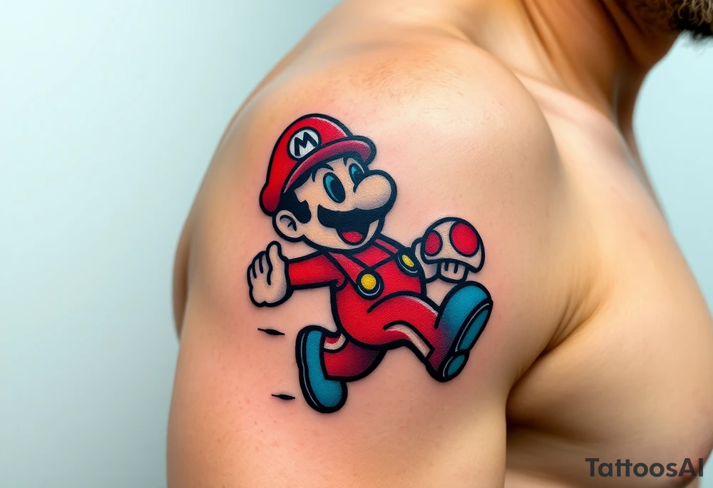 Mario from Super Mario, chasing a mushroom tattoo idea