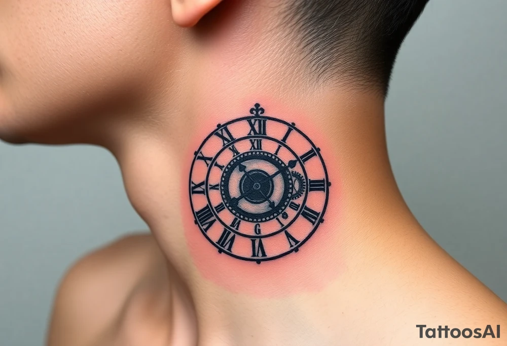 vintage roman numerals within ornate clockwork mechanism tattoo idea
