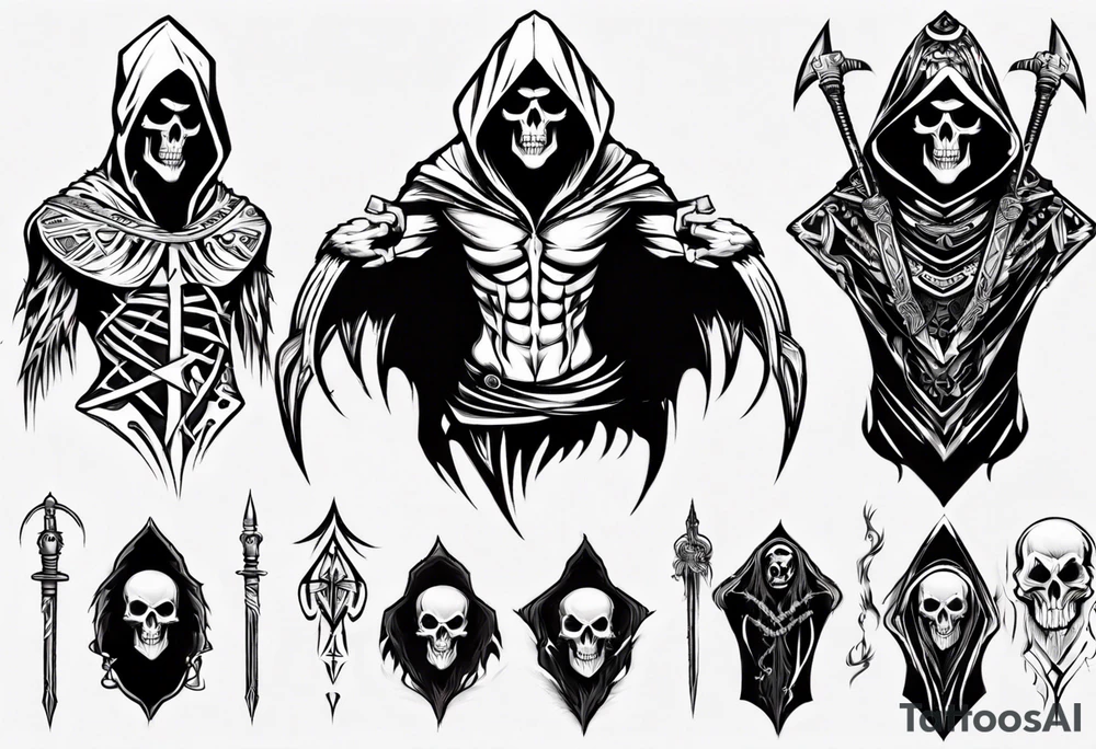 hooded reaper upper body, no skull tattoo idea