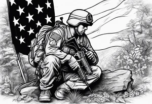 Fallen soldier memorial with kneeling soldier tattoo idea