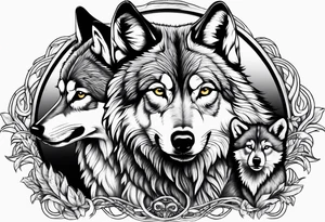 Wolf protecting 2 cubs tattoo idea