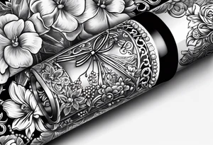1950s lipstick tube wrapped in pearls and flowers with bows and lace tattoo idea