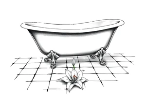 Clawfoot bathtub with lily coming up from tile floor tattoo idea