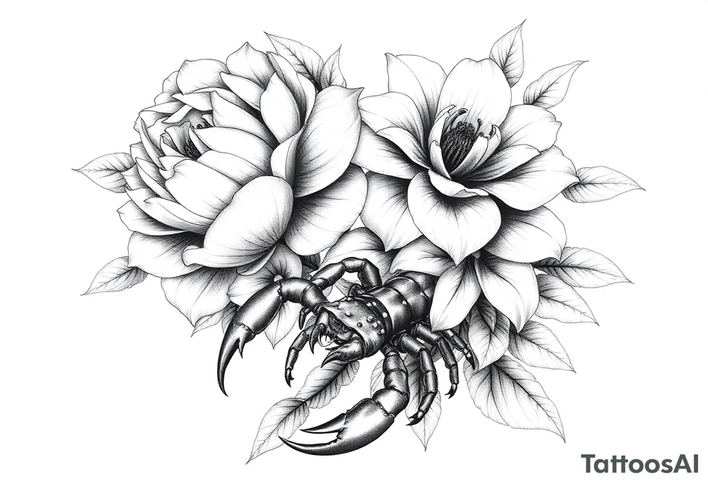 peonies and lilies with scorpion tattoo idea