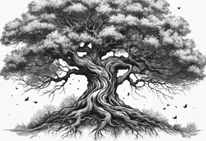 natural elements like a tree with sprawling branches and roots, which can spread across your back tattoo idea