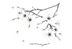 delicate cherry blossoms swirling in spring breeze with petals tattoo idea