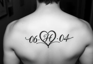 06-09-04 written fancy and under it is a heart inside the heart is a letter H in cursive on the lower back waist tattoo idea