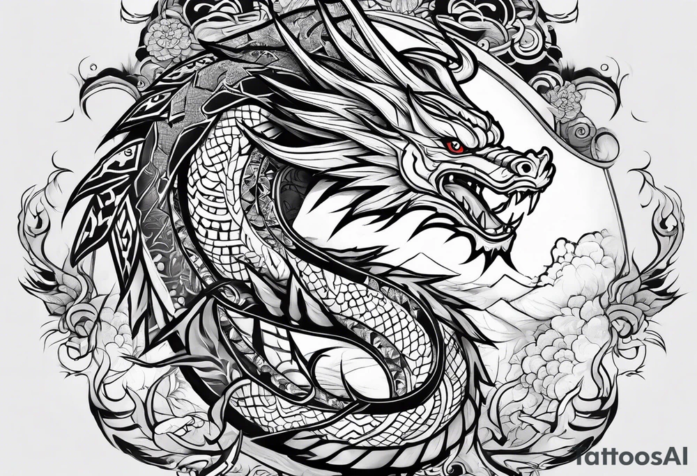 filipino tribal with a japanese dragon tattoo idea