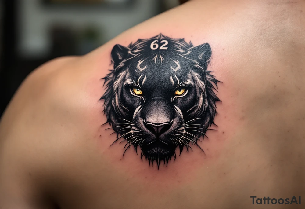 black panther with the number 62 tattoo idea