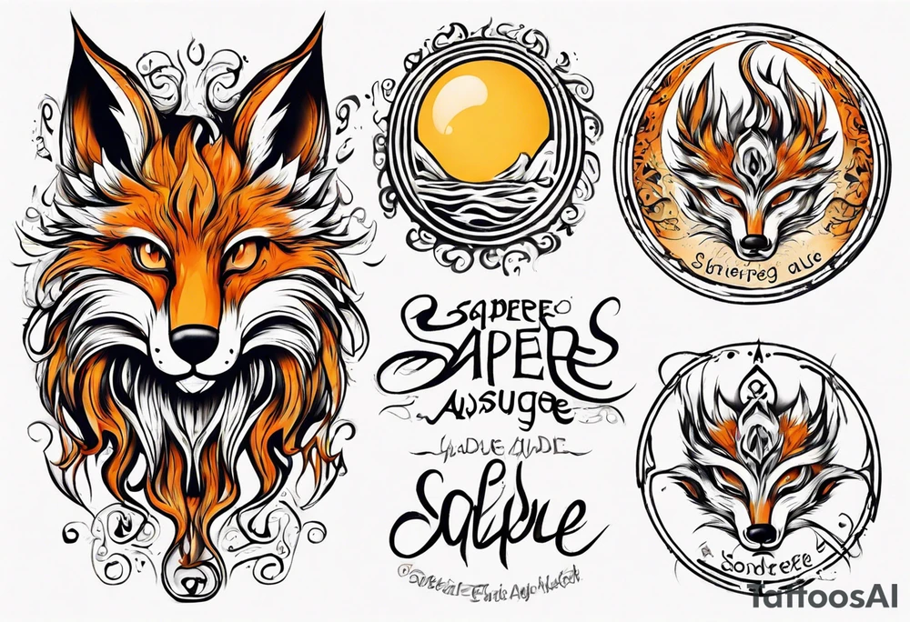 symbol eines Kriegers Wasser Eule Sonne Fuchs
un der Schriftzug : "Sapere Aude" tattoo idea