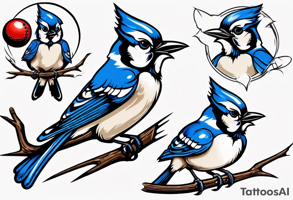 mean looking bluejay hitting a ball tattoo idea