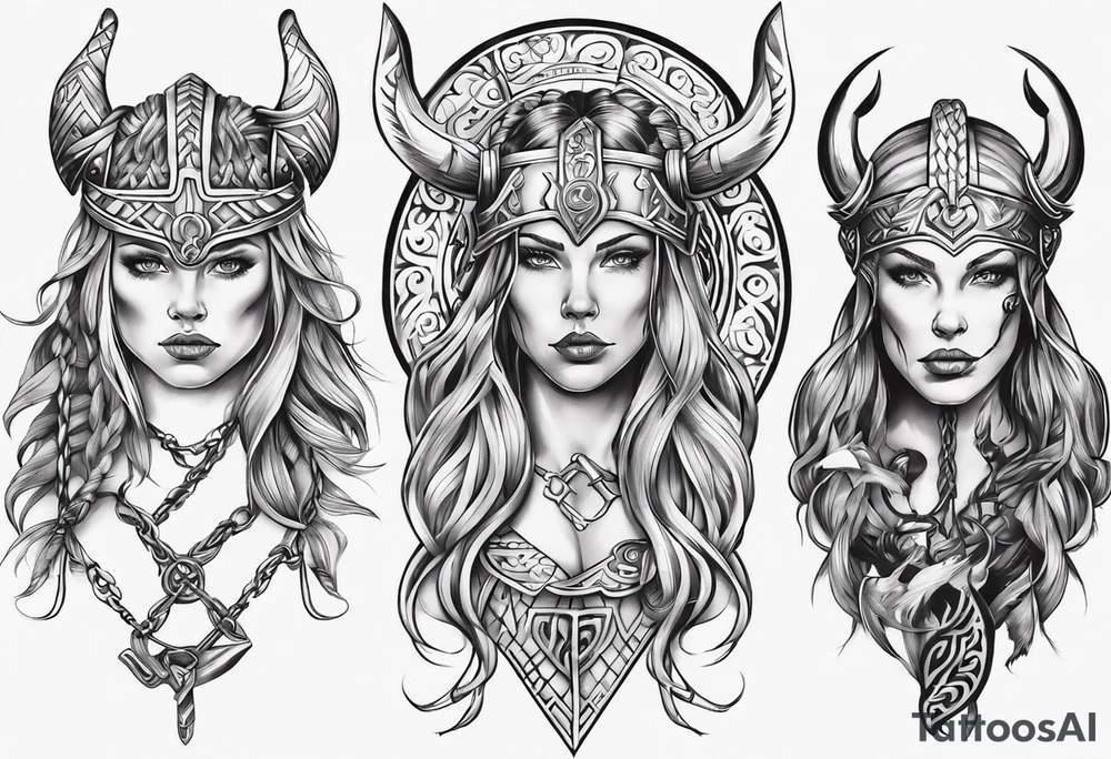 beautiful viking women topless tattoo idea