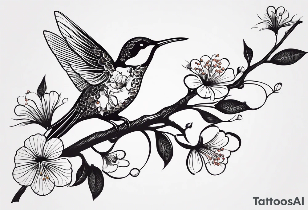 “Create a fine, delicate tattoo that starts at the lower back and extends to the middle of the back. The design should feature a thin, flowing Japanese plum branch, with small plum blossoms and ginkgo leaves subtly integrated into the branch. Carefully conceal the following elements within the design: a small, elegant horseshoe, a hummingbird in flight, a graceful butterfly, an antique pocket watch with intricate details, and a small, sparkling diamond. Ensure that these elements blend seamlessly and harmoniously into the natural flow of the branch, creating a refined and elegant composition with all details appearing subtle and not overwhelming. The overall aesthetic should feel organic, balanced, and artistically intricate.” tattoo idea