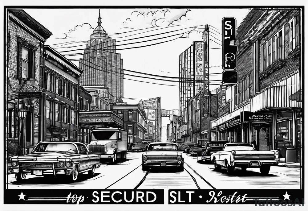 Second st sign and I-95 sign with buildings in the background tattoo idea