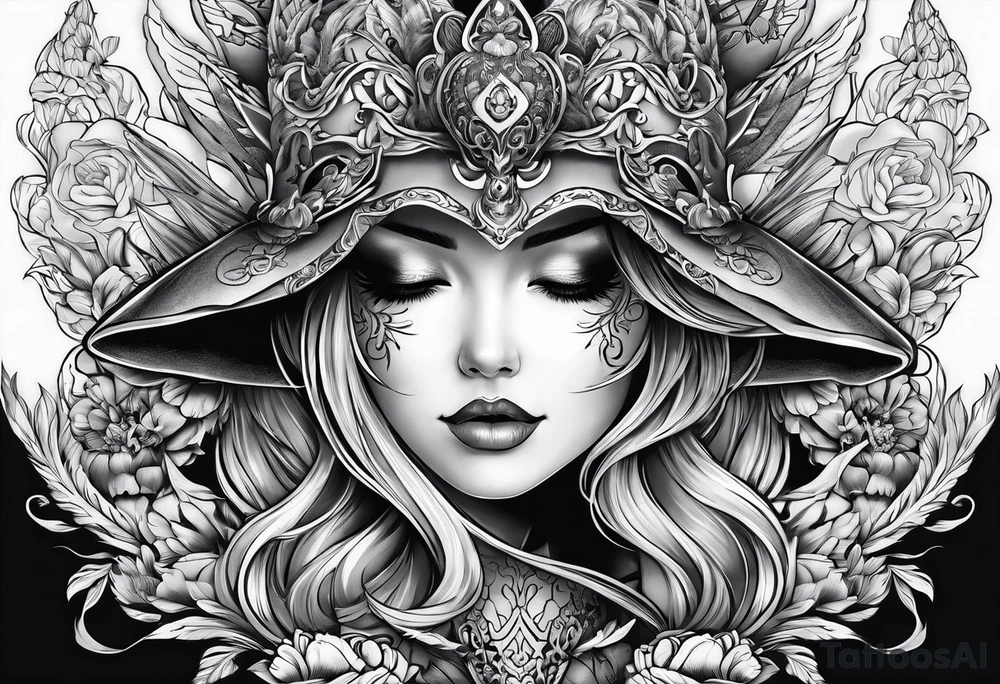 Shadow cloak protecting beautiful dagger tattoo idea