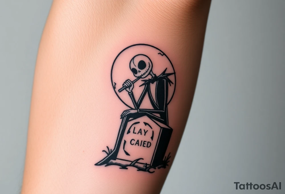 jack skellington sitting on tombstone smoking a blunt, jackolanters, christmas themed tattoo idea