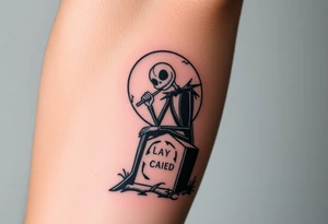 jack skellington sitting on tombstone smoking a blunt, jackolanters, christmas themed tattoo idea
