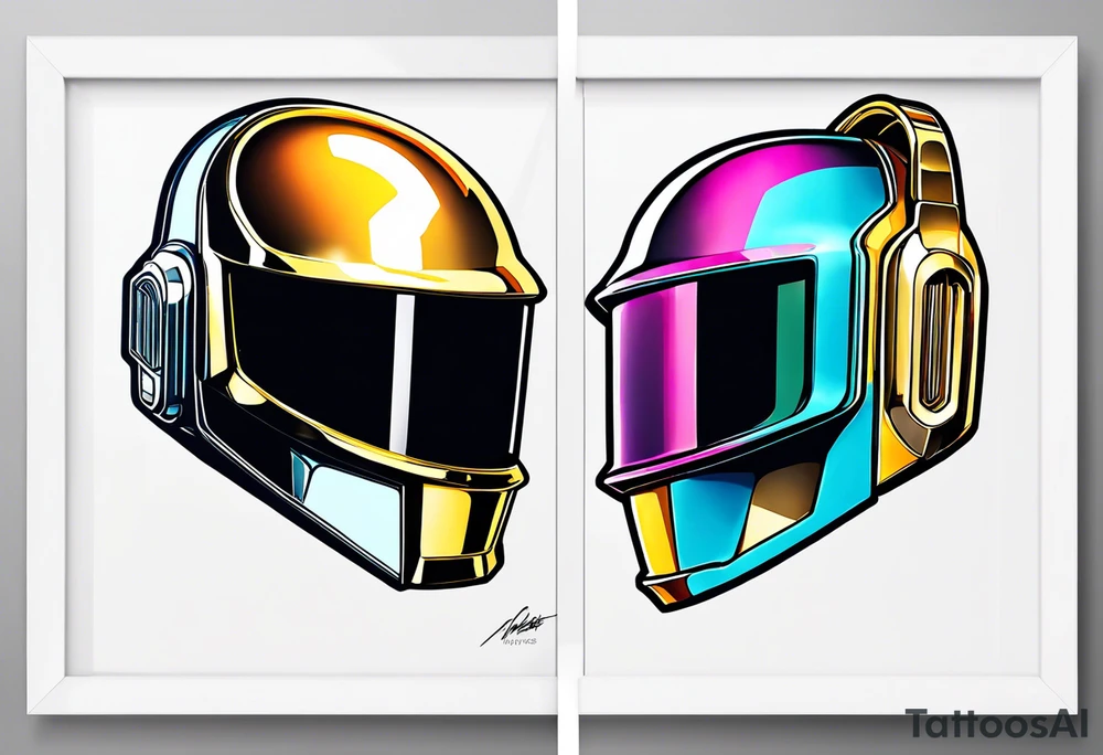 The two Daft Punk masks side by side looking straight forward tattoo idea