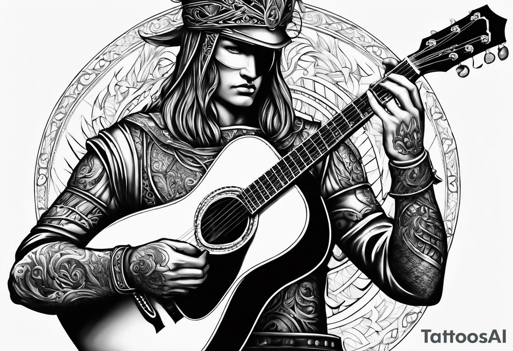 Armor of God with guitar tattoo idea
