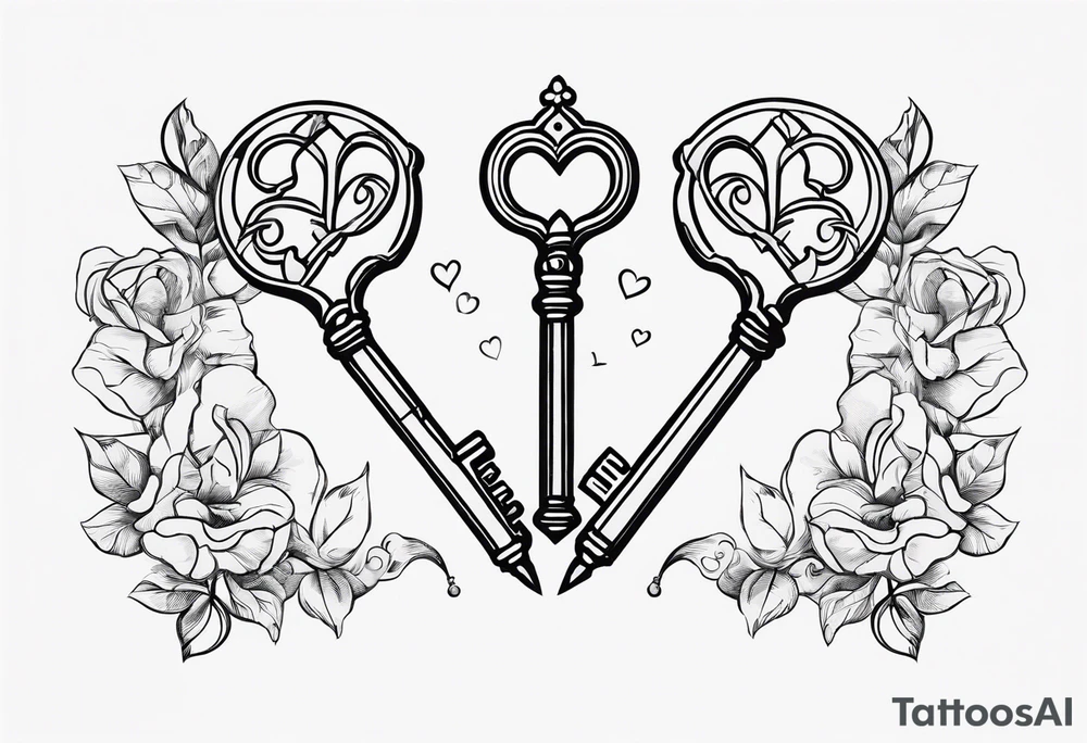 Antique keys heart shaped tattoo idea