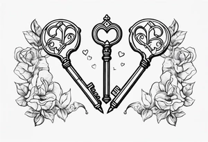 Antique keys heart shaped tattoo idea