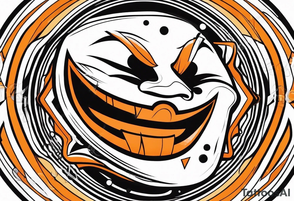 Laughing mask that is orange and black simplistic tattoo idea