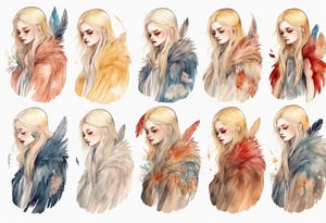 a sad blond woman with a feathered cloak tattoo idea