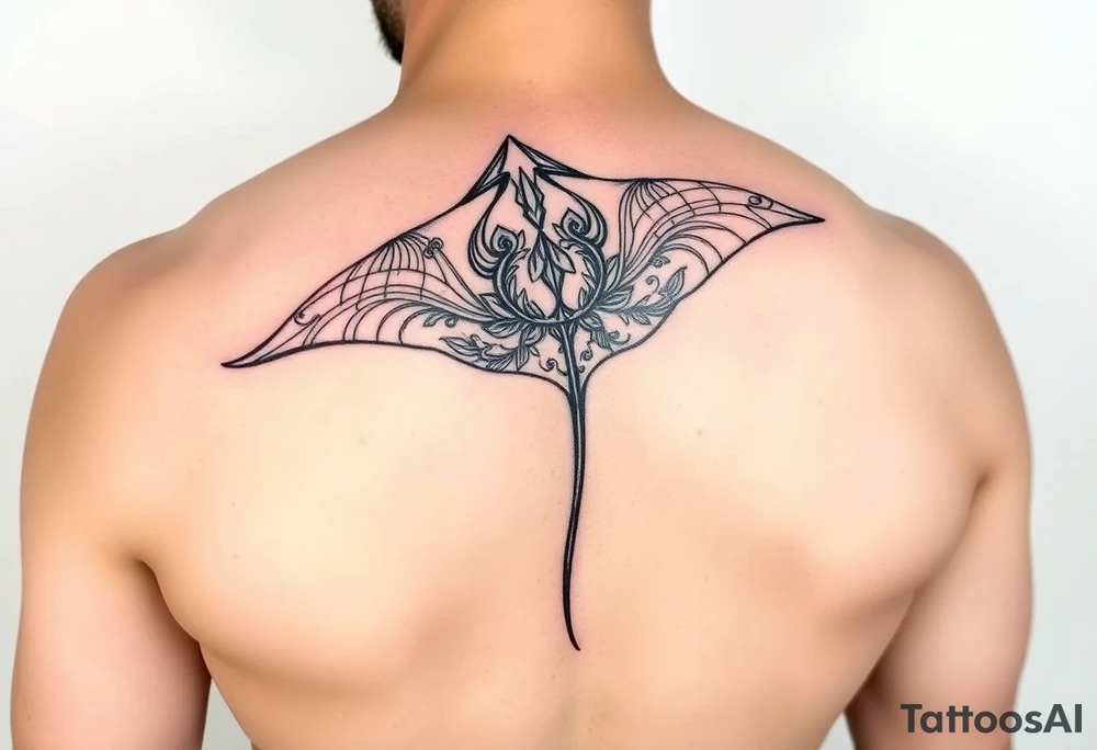 Polynesian/maori music waveforms deep-sea manta ray flowing lines tattoo idea