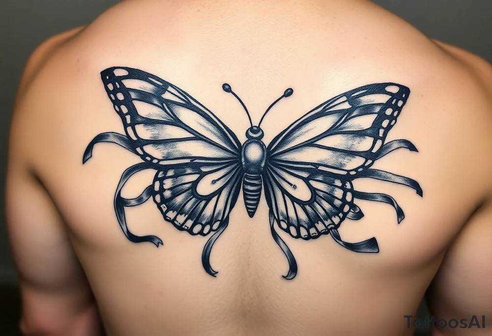 ethereal butterfly with flowing silk ribbons in moonlight tattoo idea