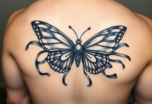 ethereal butterfly with flowing silk ribbons in moonlight tattoo idea