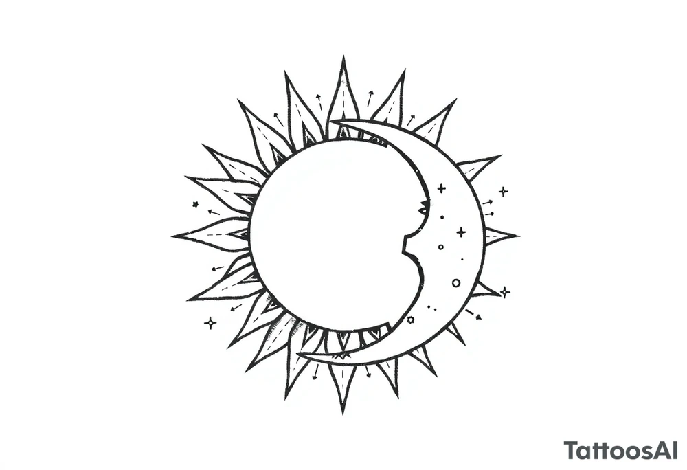celestial sun and moon embrace with constellation patterns tattoo idea
