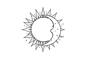 celestial sun and moon embrace with constellation patterns tattoo idea