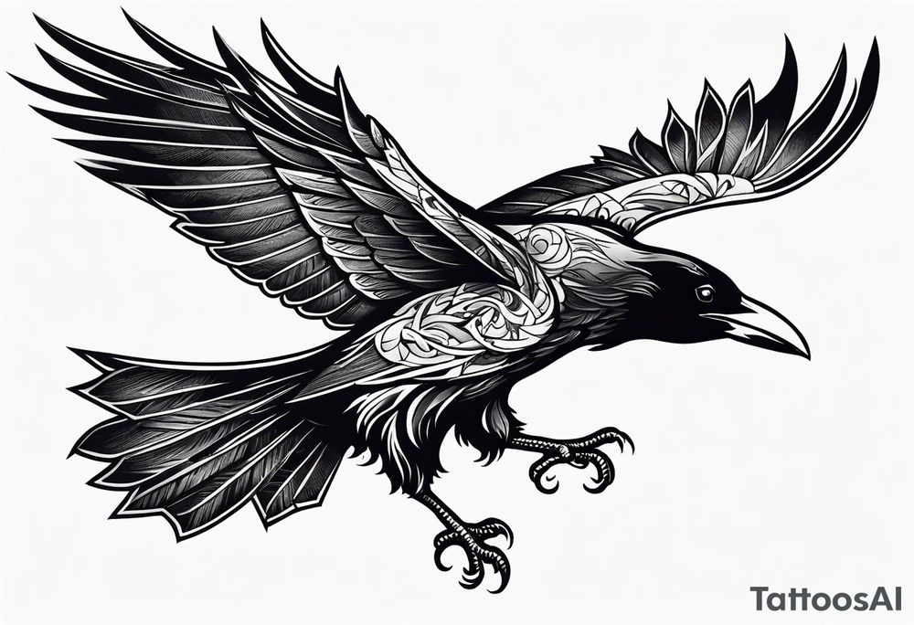 Evil raven in flight tattoo idea