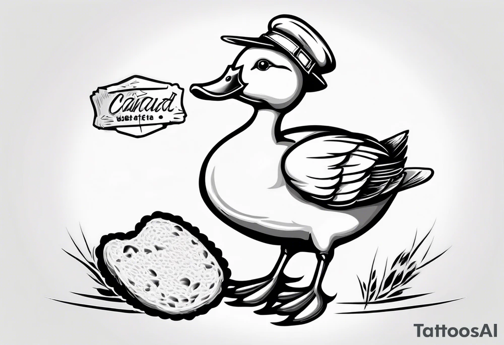 canard avec un béret et une baguette de pain sous l’aile tattoo idea