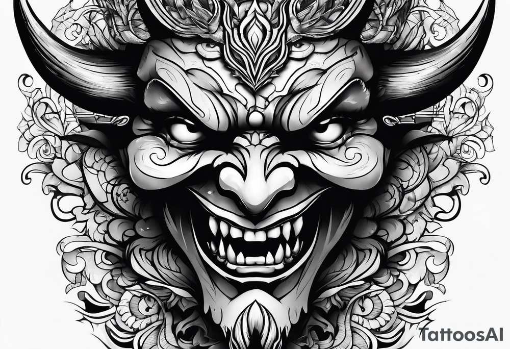 Demon face with inspirational quote tattoo idea