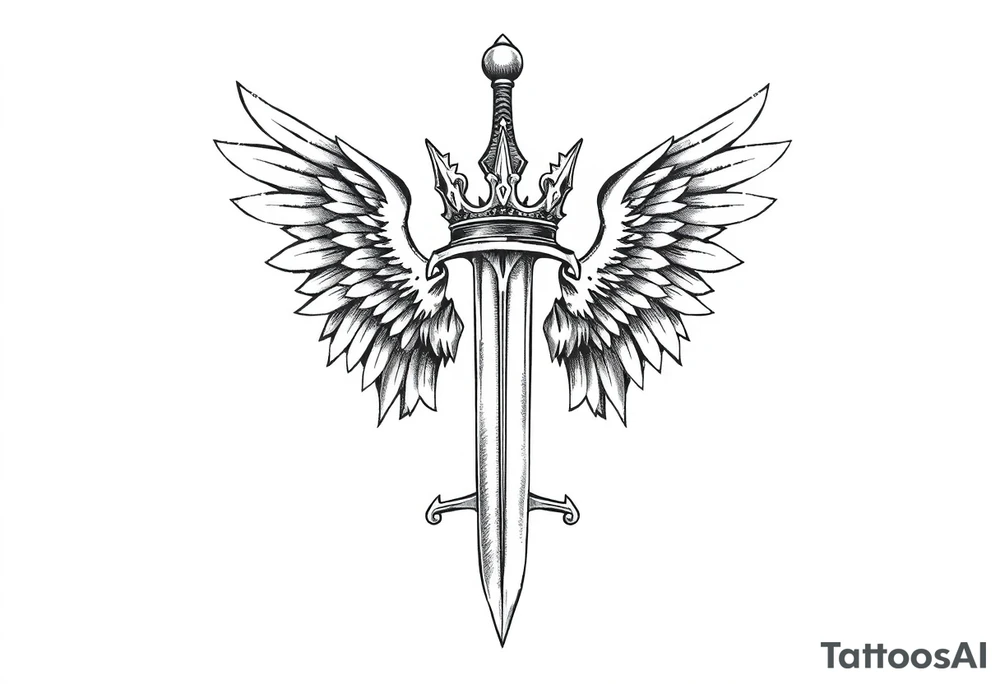 A sword with wings on the handle and a crown over the sword tattoo idea A sword with wings on the handle and a crown over the sword tattoo idea