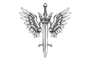 A sword with wings on the handle and a crown over the sword tattoo idea