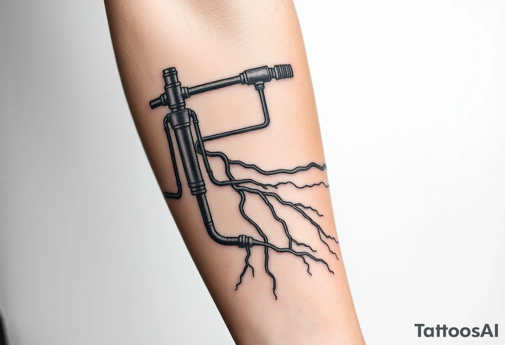 System of pipes that transitions into veins of forearm tattoo idea