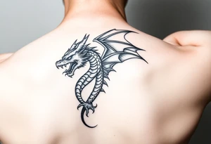 powerful majestic dragon with background forearm tattoo idea