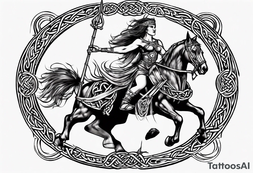 Celtic style Boudica in front on chariot tattoo idea